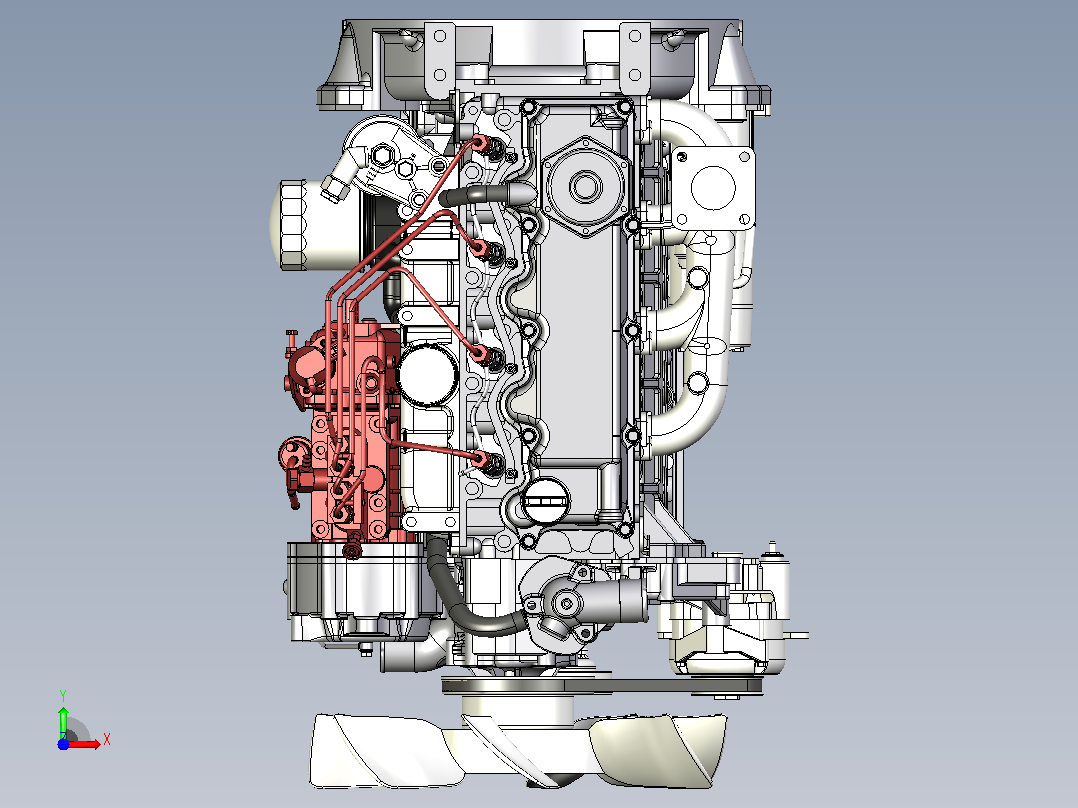 KUBOTA V3600柴油发动机模型3D图纸前视图