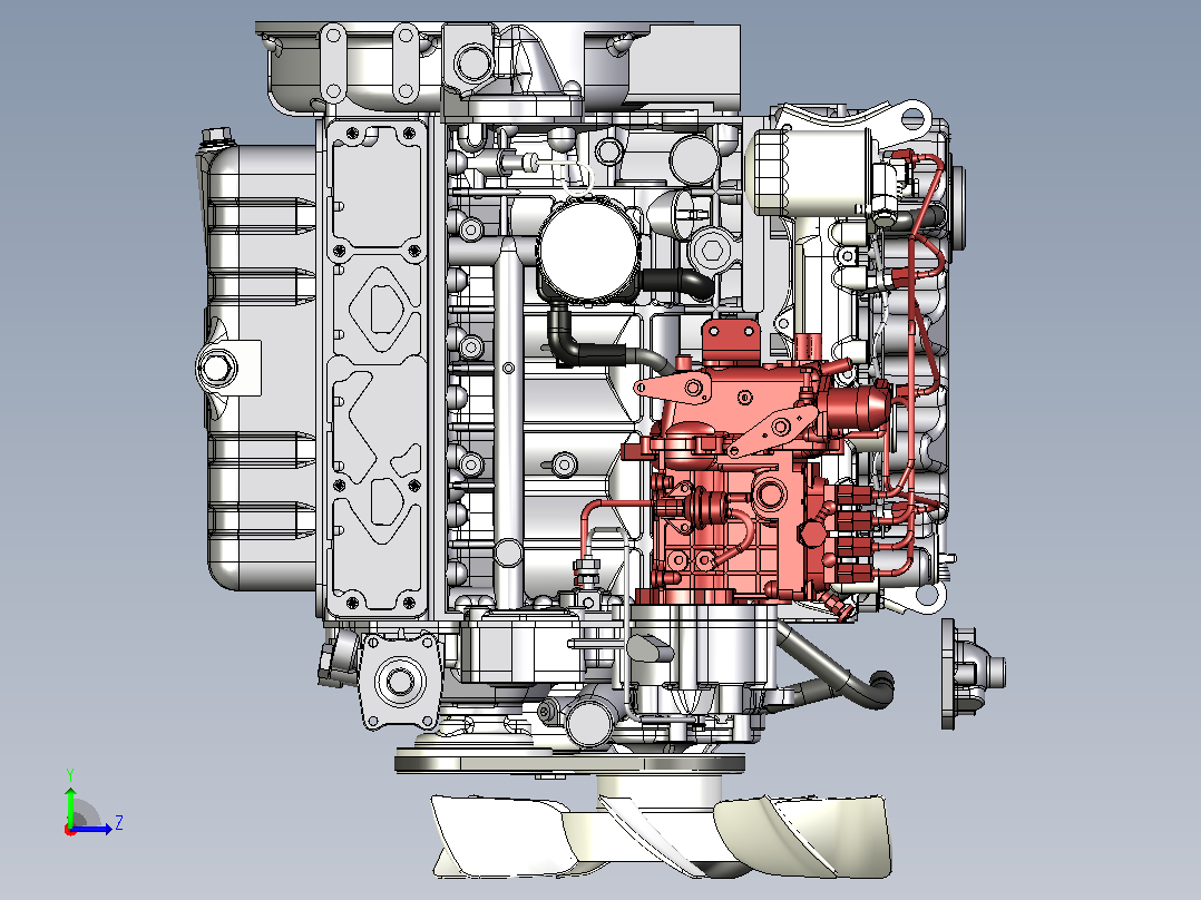 KUBOTA V3600柴油发动机模型3D图纸左视图