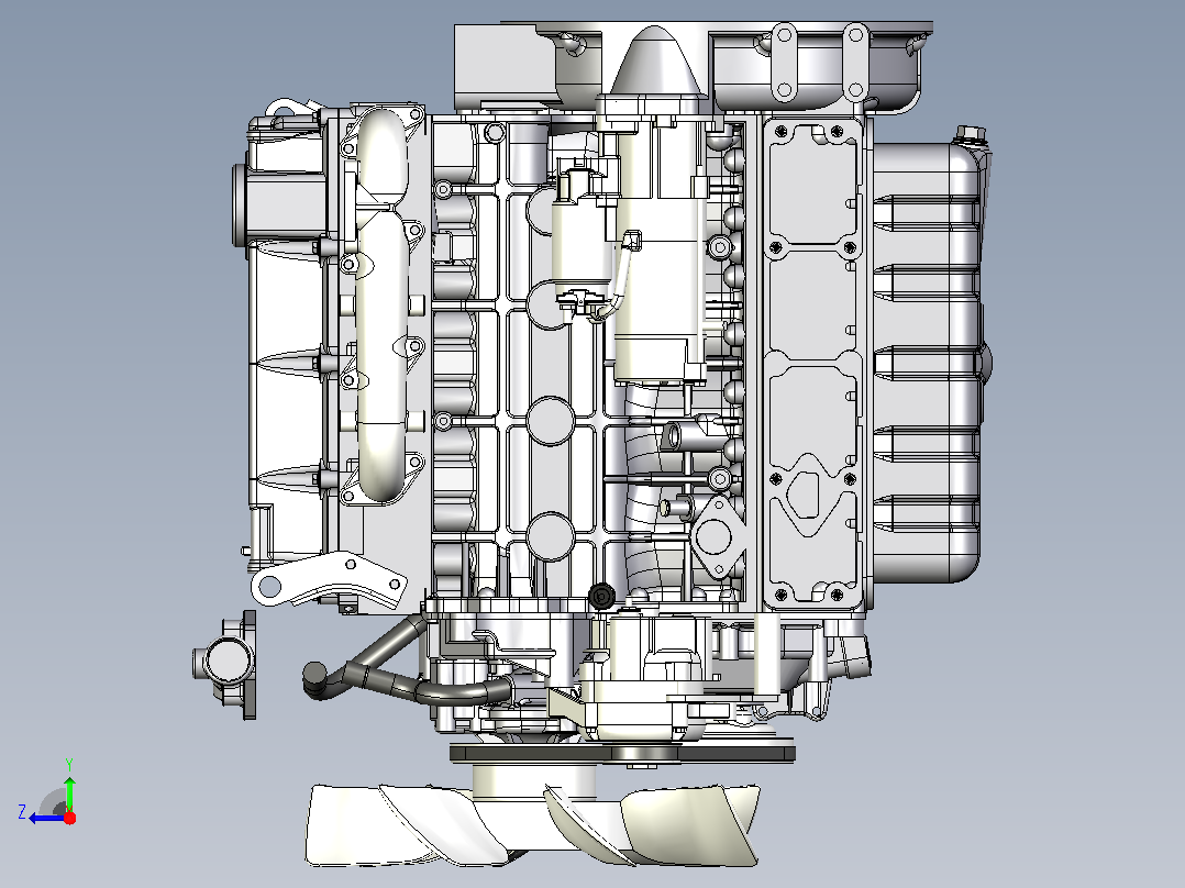 KUBOTA V3600柴油发动机模型3D图纸右视图