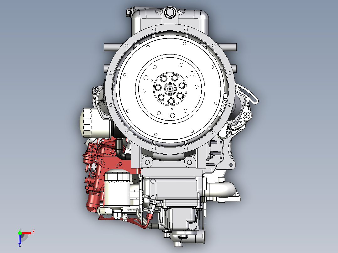 KUBOTA V3600柴油发动机模型3D图纸俯视图