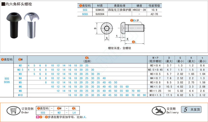 内六角圆头螺栓@SCG SCGS