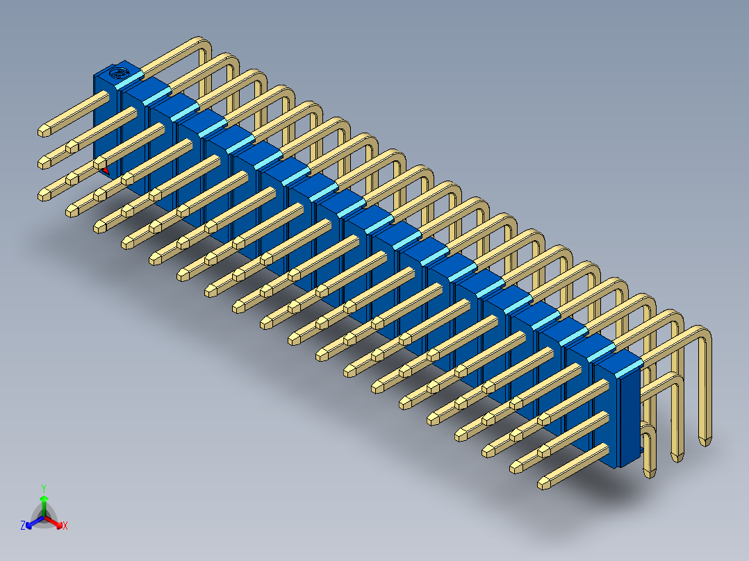 彩色公排针 100mil 2.54mm 系列-DS1022_blue_3x19p_100mil_TypeD_rev1.0正等轴测图