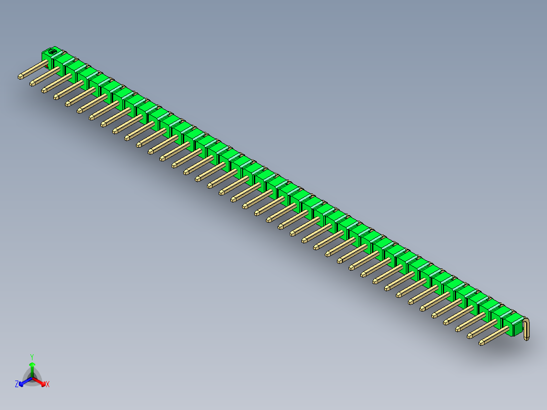 彩色公排针 100mil 2.54mm 系列-DS1022_green_1x40p_100mil_TypeD_rev1.0主视图