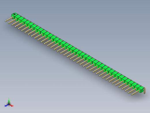 彩色公排针 100mil 2.54mm 系列-DS1022_green_1x40p_100mil_TypeD_rev1.0