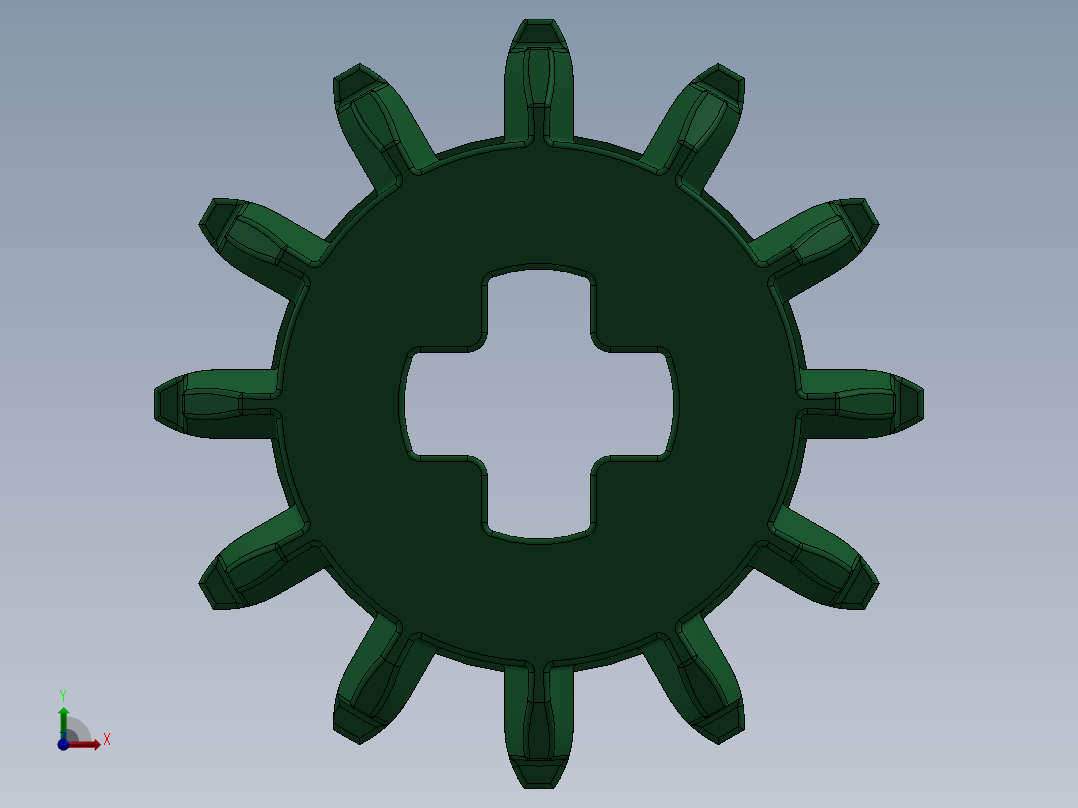 32270 Green Technic Gear 12 Tooth Double Bevel.SLDPRT前视图