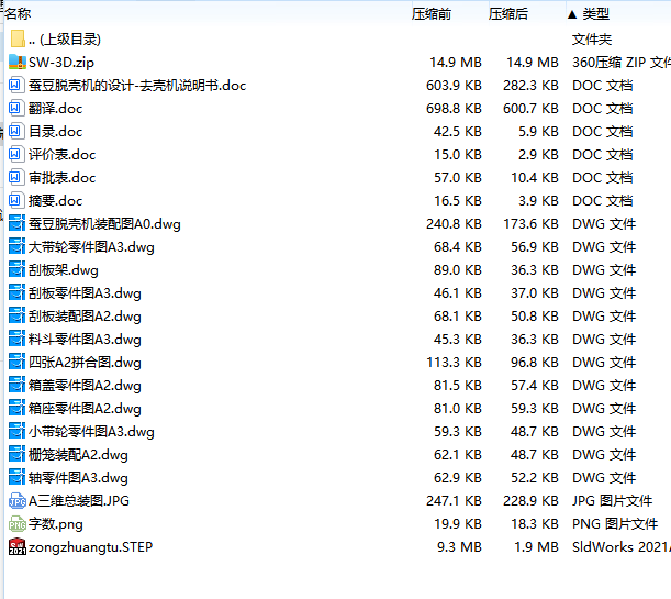 刮板式花生脱壳机、蚕豆脱壳机的设计-去壳机含SW三维及11张CAD图