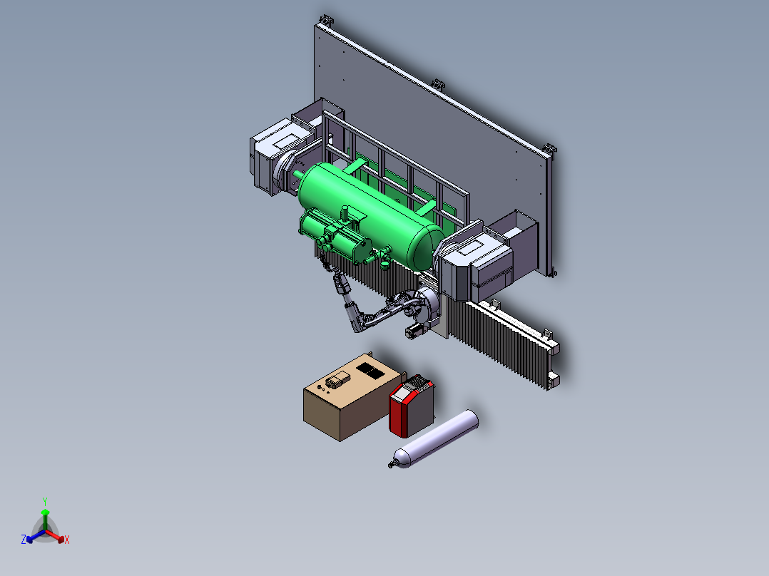 气罐的焊接变位机与机械手模拟正等轴测图