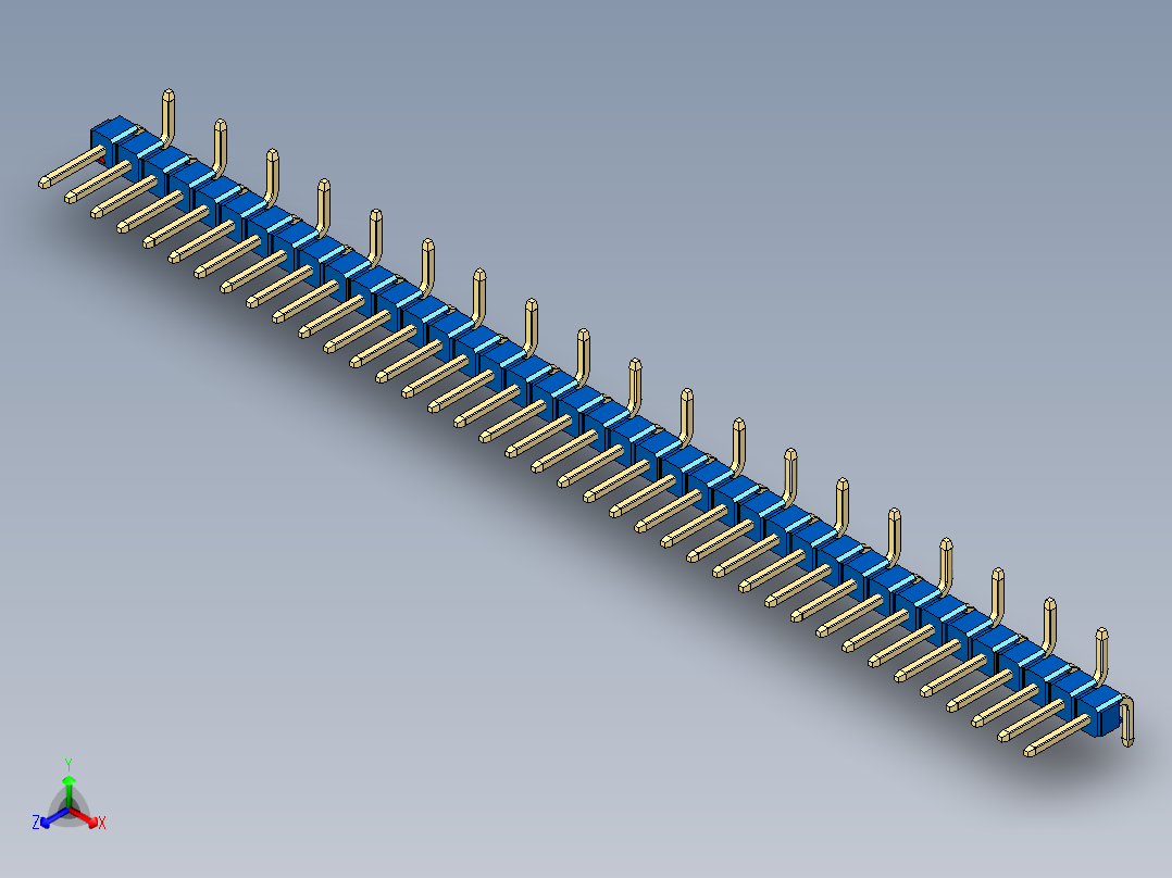彩色公排针 100mil 2.54mm 系列-DS1022_blue_39p_100mil_Type_SMT_R2_rev1.0正等轴测图