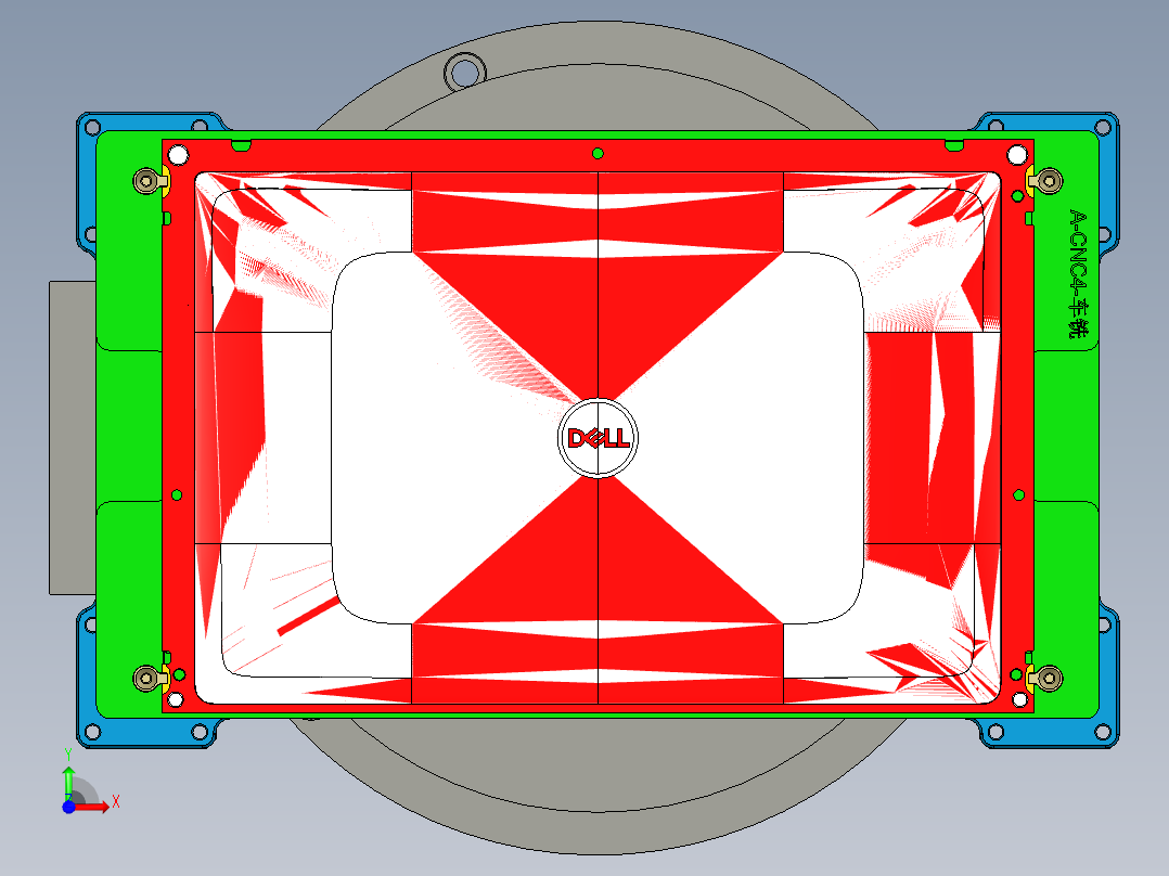 一款电脑金属外壳车铣外观面工装治具模型前视图