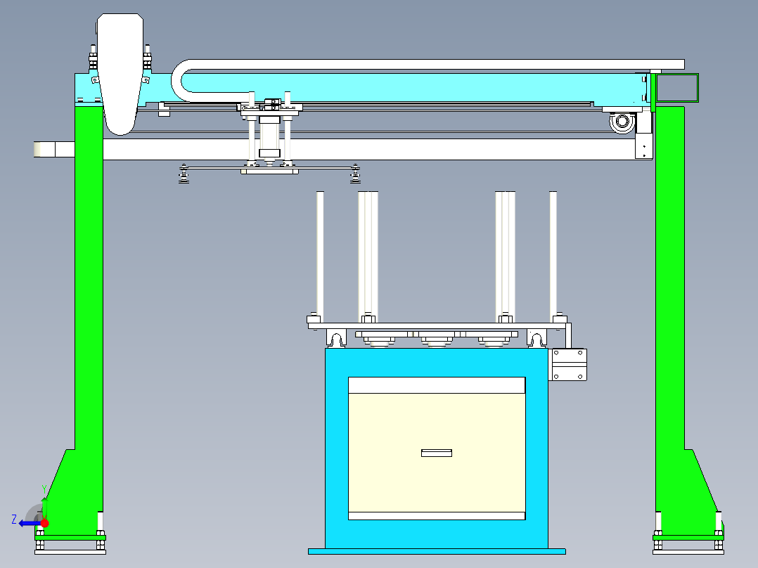 冲床料片自动化送料与桁架机械手取料设计右视图