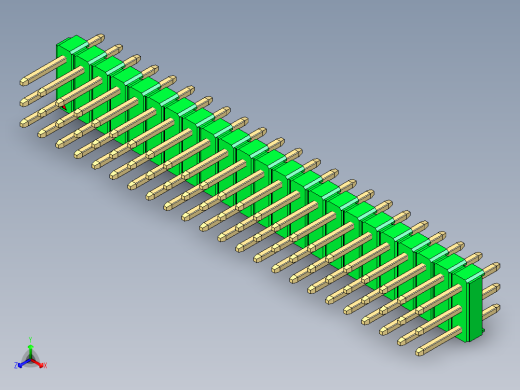 彩色公头100mil（2.54mm）系列-DS1021_green_3x23p_100mil_Type1_rev1.0正等轴测缩略图