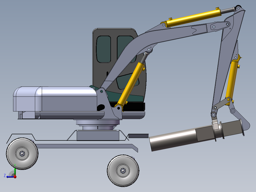 挖掘机改装整车上装部件右视图