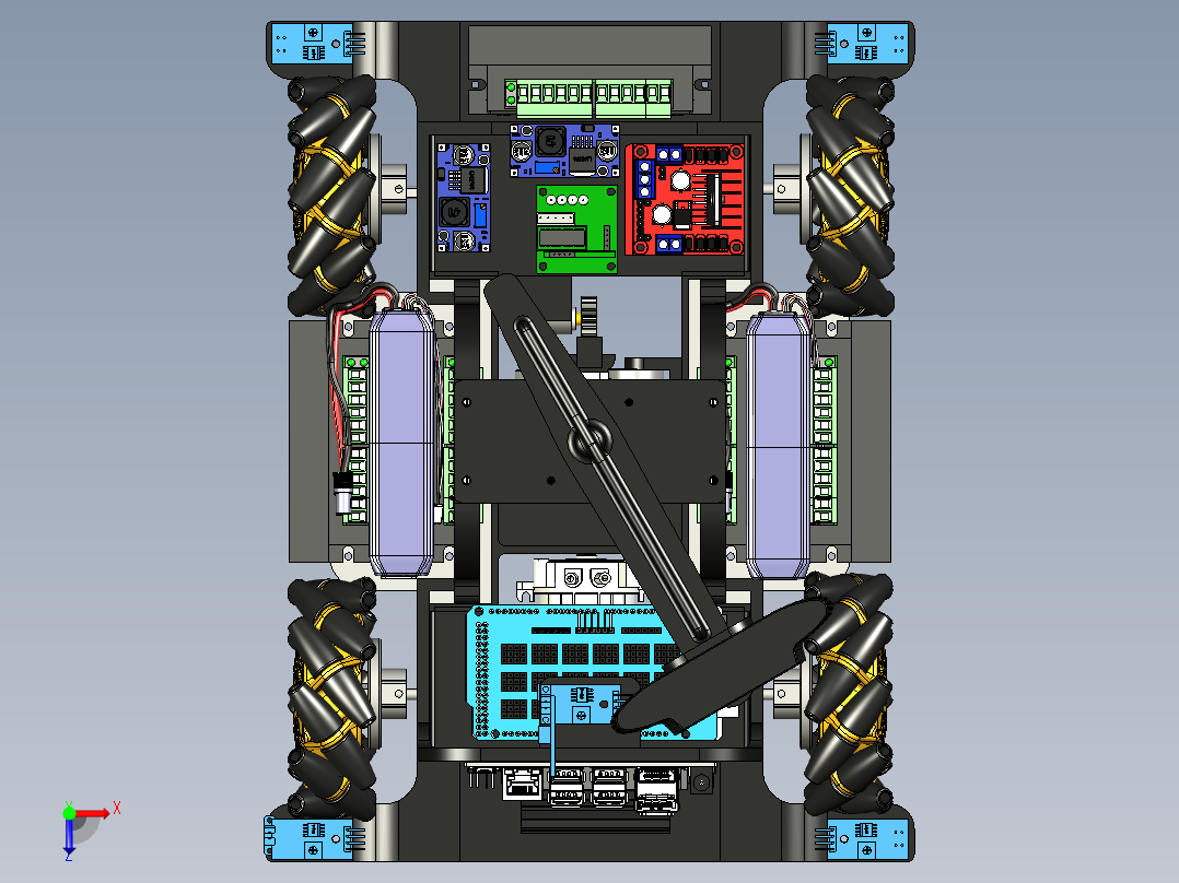 麦克纳姆轮拍摄机器人车俯视图
