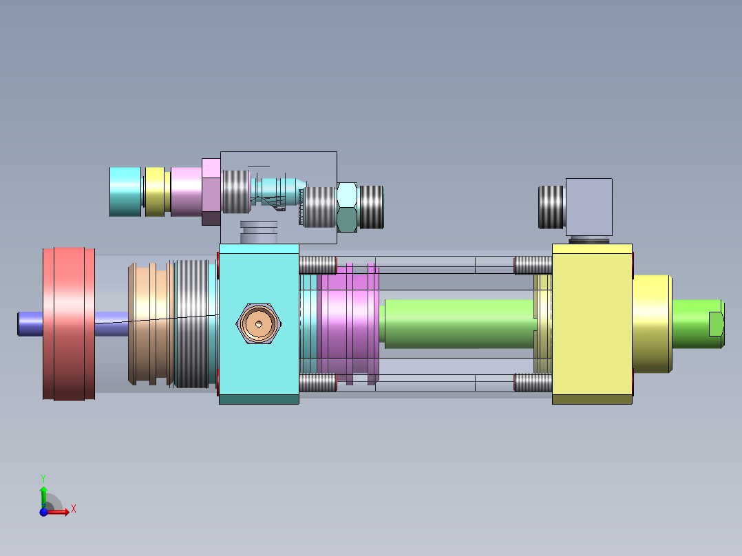 横拉杆气动缸（带双缸）（40x16x50.5）（40x8x12.7）mm前视图