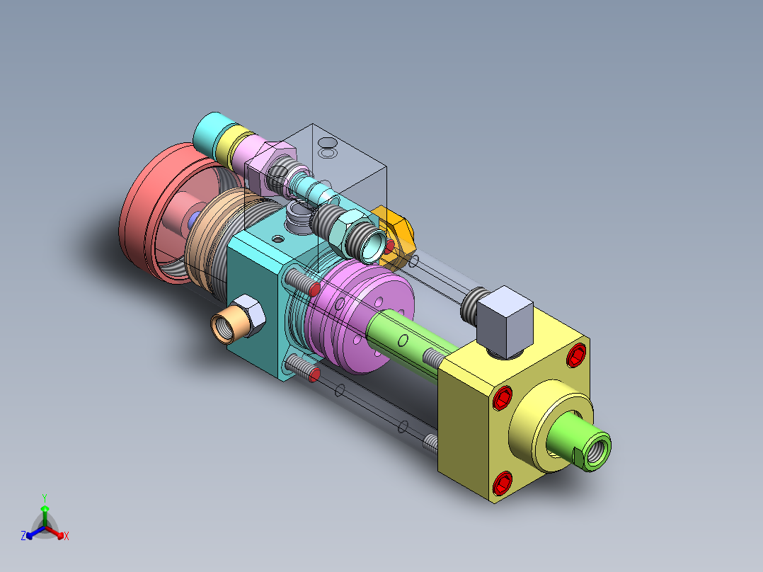 横拉杆气动缸（带双缸）（40x16x50.5）（40x8x12.7）mm正等轴测图