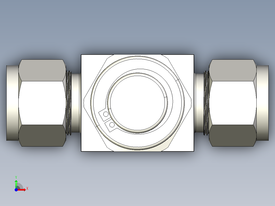 B3004455-SS-8TF-LE不锈钢T型颗粒过滤器，1_2英寸Swagelok管接头，无滤芯前视图