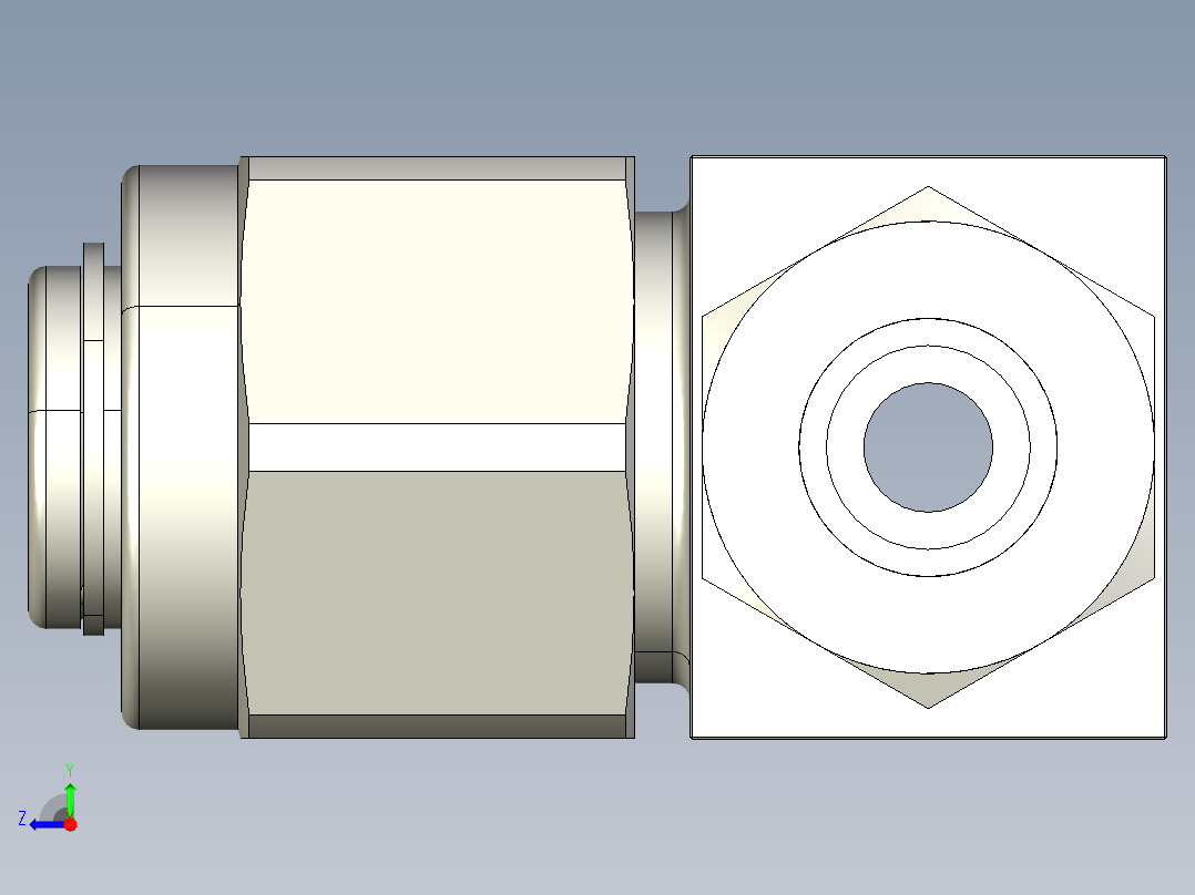 B3004455-SS-8TF-LE不锈钢T型颗粒过滤器，1_2英寸Swagelok管接头，无滤芯右视图