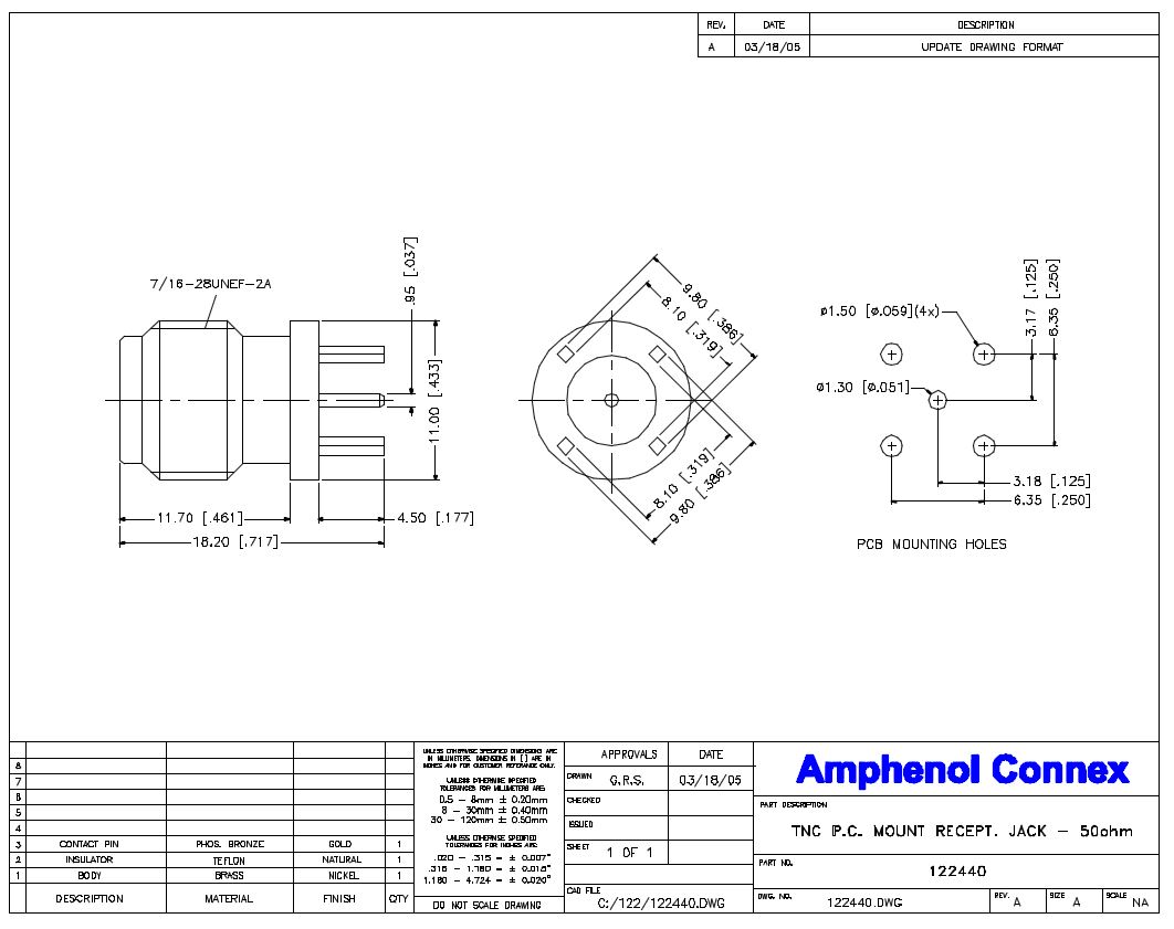 11 GHz TNC同轴隔板垂直PCB连接器