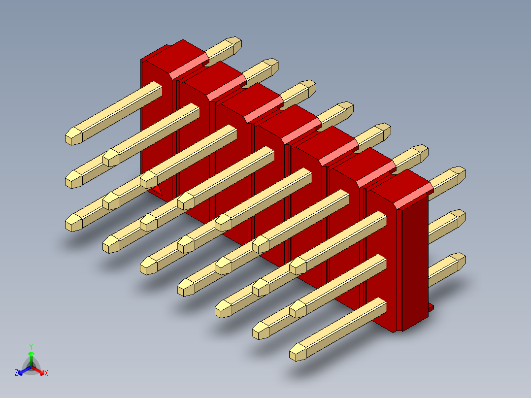 彩色公头100mil（2.54mm）系列-DS1021_red_3x07p_100mil_Type1_rev1.0主视图