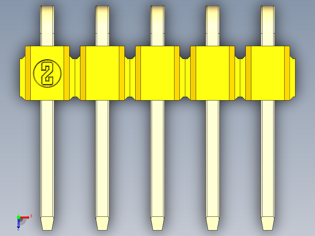 彩色公排针 100mil 2.54mm 系列-DS1022_yellow_1x05p_100mil_TypeD_rev1.0俯视图