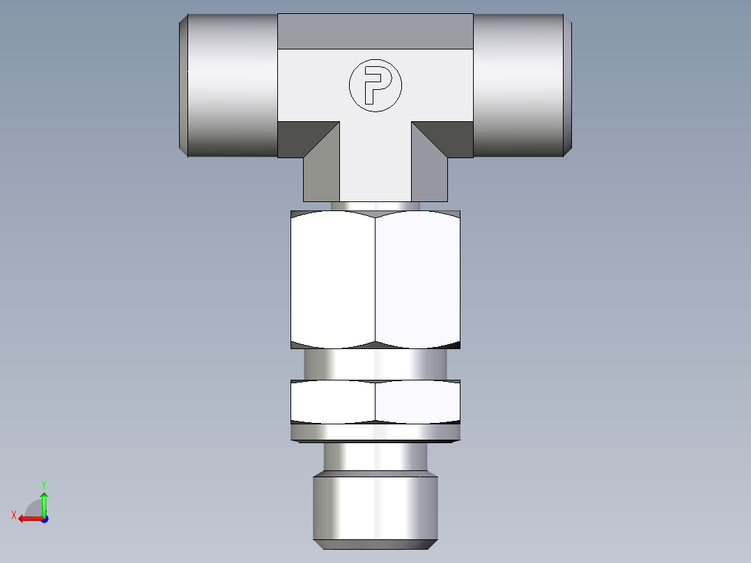 卡套式工业通用硬管接头EO_Assembled_adjustable_standpipe_branch_tee_EVT10LMOMD71后视图