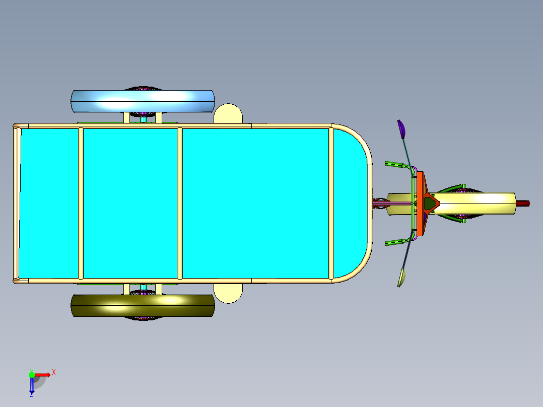 成人带座载人脚蹬人力自行车俯视图