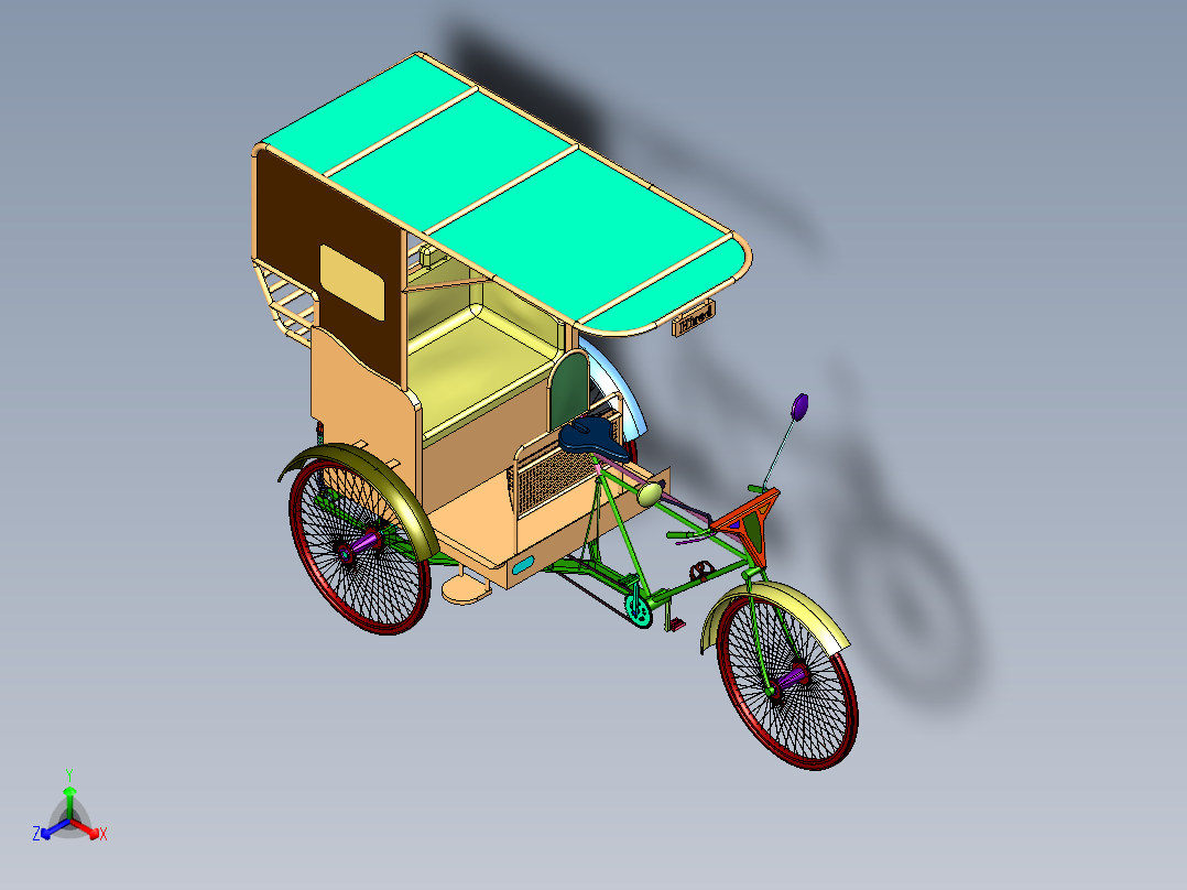 成人带座载人脚蹬人力自行车正等轴测图