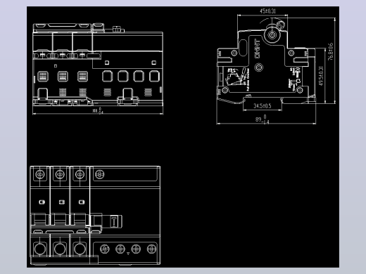 NB8LE-63(6-40A) 3P&amp;N剩余电流动作断路器外形安装尺寸图202405