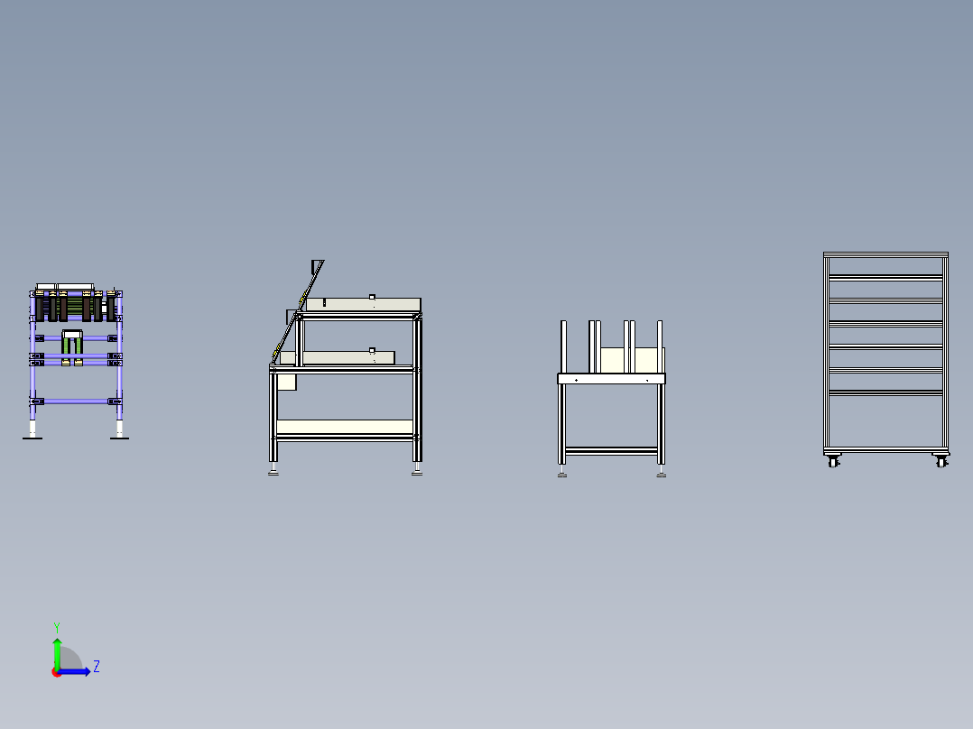 工厂四款常用型货架三维设计左视图