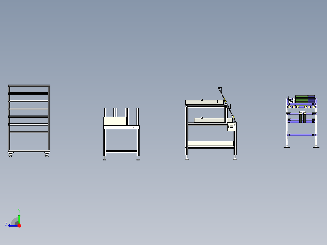 工厂四款常用型货架三维设计右视图