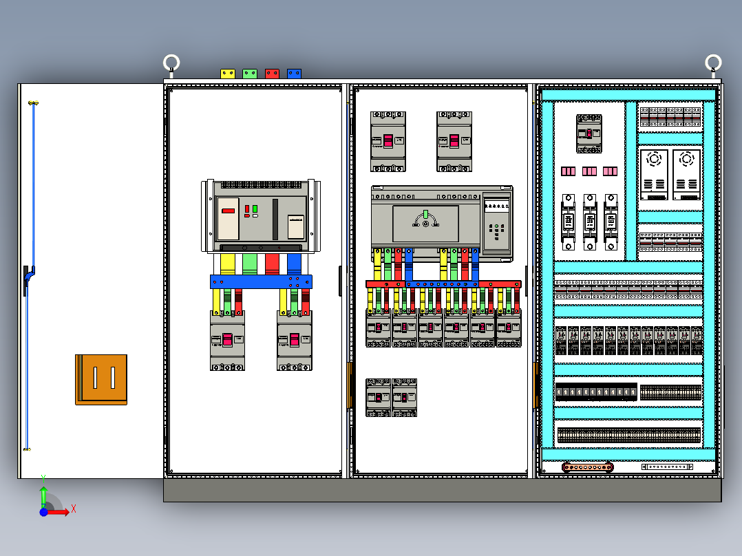 三柜万能断路器双电源风机消防控制柜 55330前视图