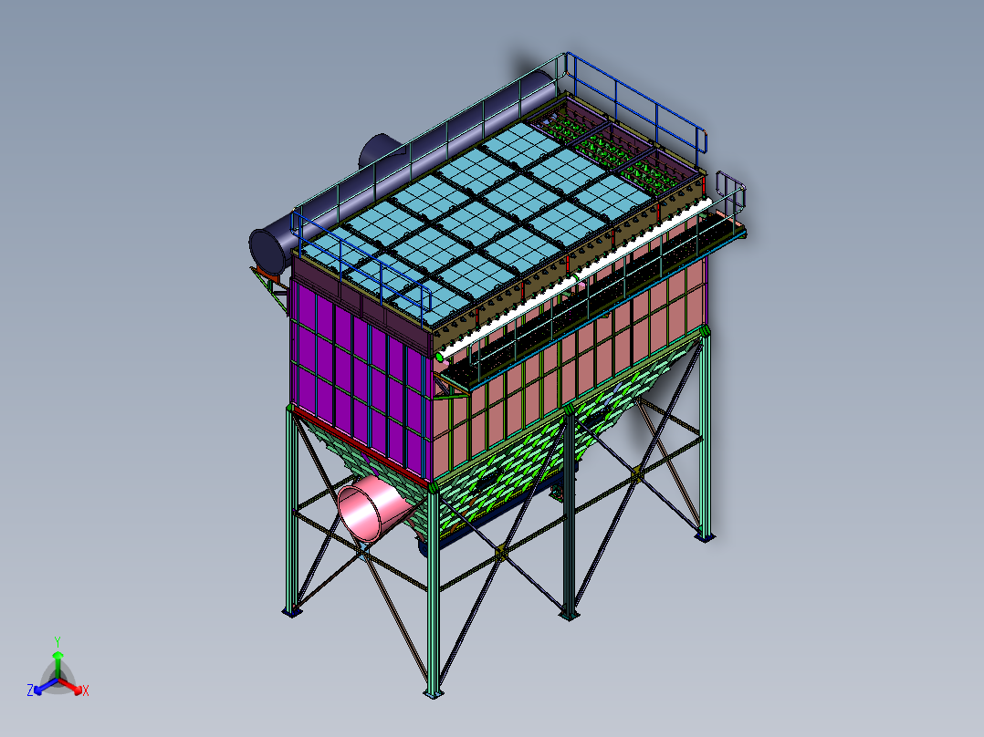 反吹袋式大型集尘式除尘器正等轴测图