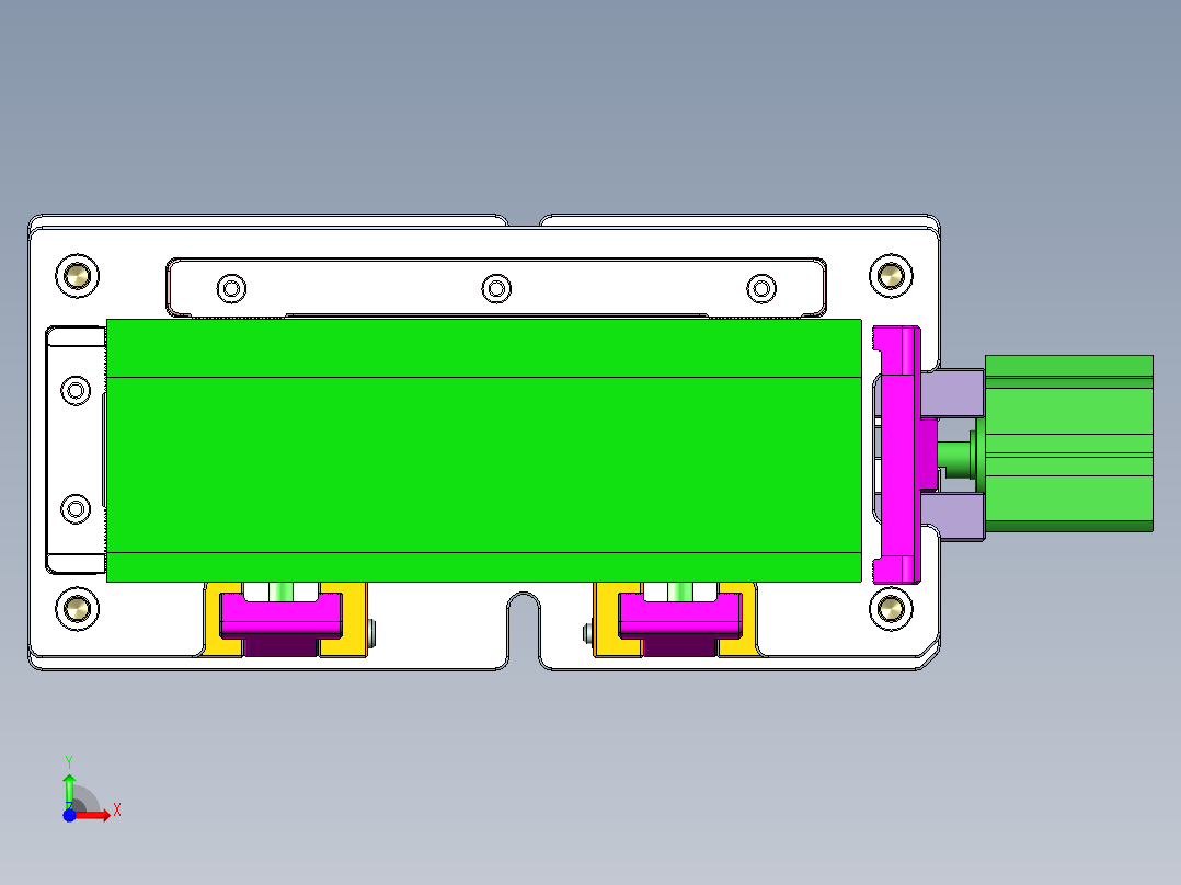 窄长条铝板飞面CNC工装治具模型前视图