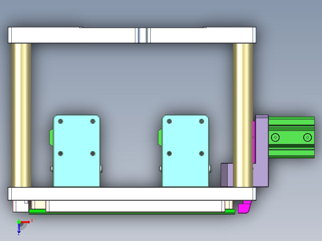 窄长条铝板飞面CNC工装治具模型俯视图