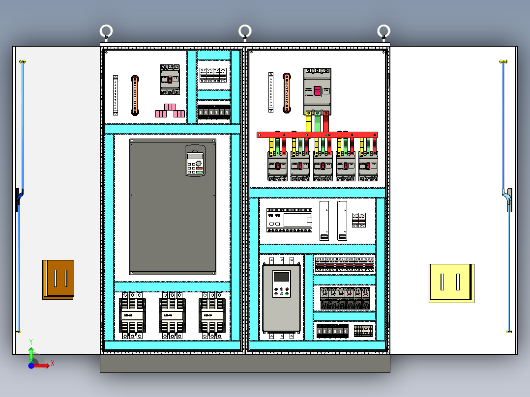双柜组装变频器星三角+630A软启动plc控制柜 56223前视图