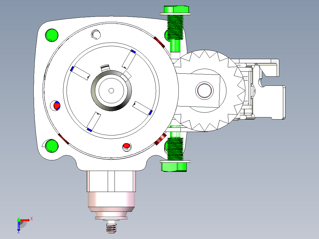 冲程发动机内部齿轮动力输出机构设计俯视图