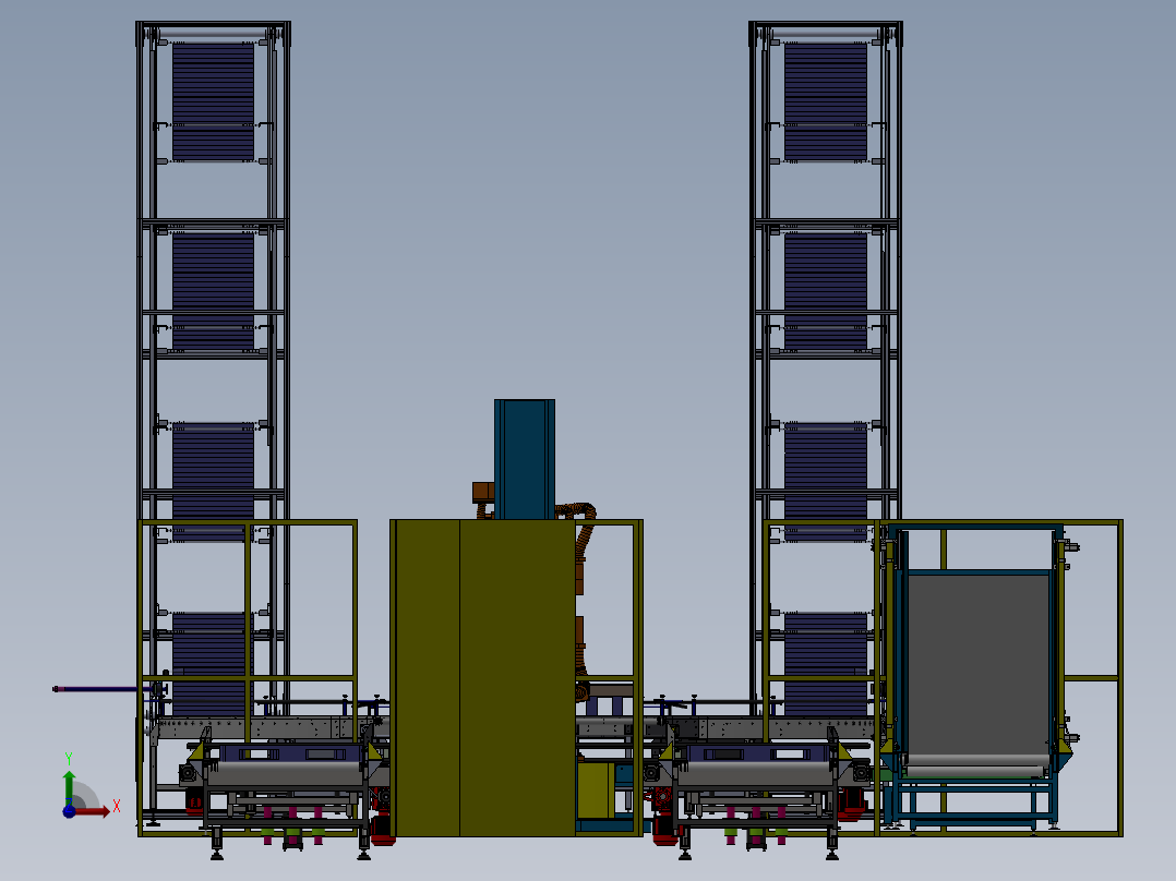 全自动码垛缠绕包装生产线前视图