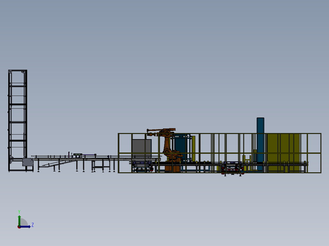 全自动码垛缠绕包装生产线左视图