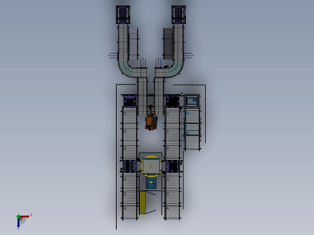 全自动码垛缠绕包装生产线俯视图