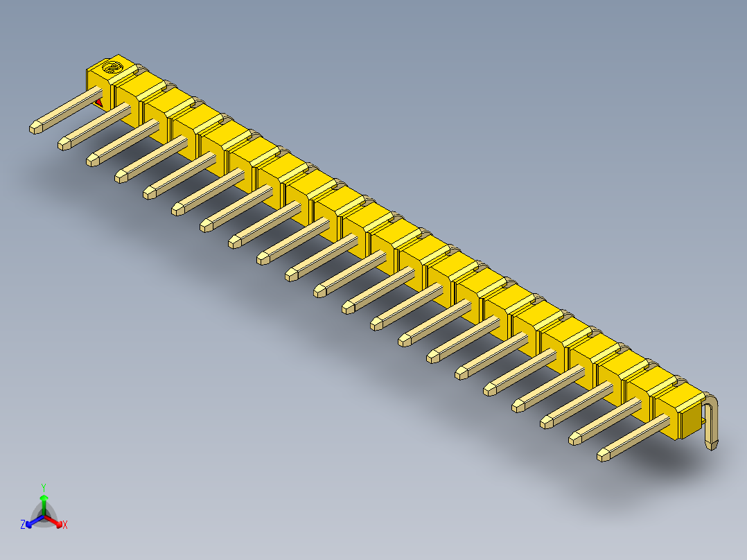 彩色公排针 100mil 2.54mm 系列-DS1022_yellow_1x21p_100mil_TypeD_rev1.0正等轴测图