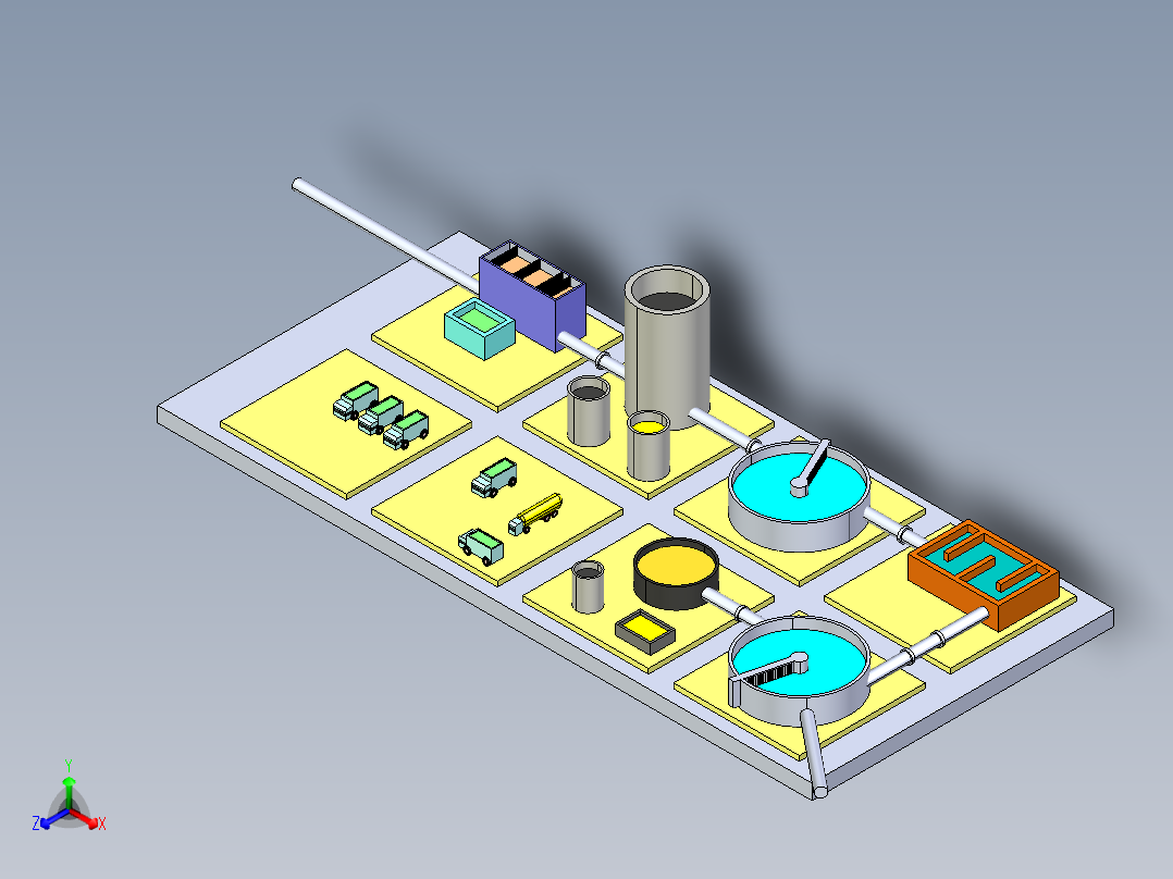 污水处理厂工艺wwtp-process-station-de-traitement-模型格式为 stp前视图