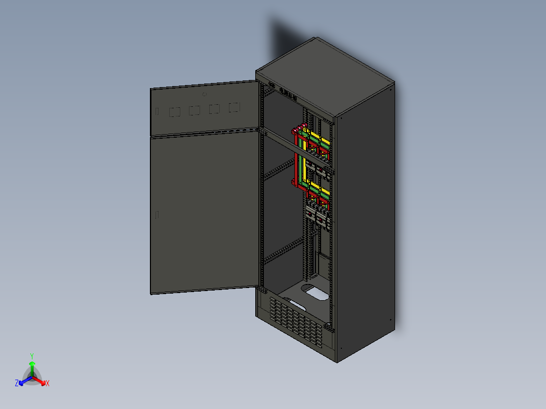 电源柜630A铜排布局前后叠加正等轴测图