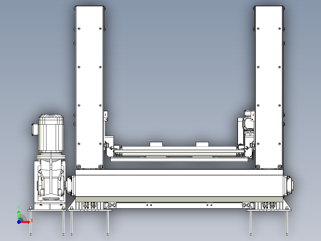 牙叉式升降提升辊道机前视图