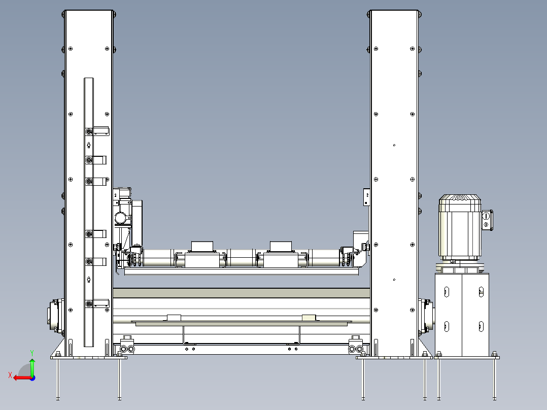 牙叉式升降提升辊道机后视图