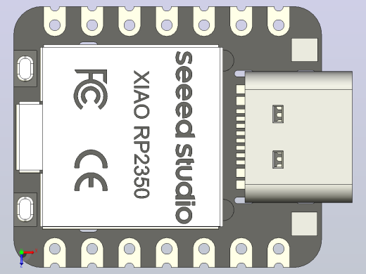 XIAO RP2350将Raspberry Pi RP2350的强大功能(运行频率为150MHz、带FPU的双Arm Cortex-M33内核的可切换架构，以及双开放硬件hazard 3 RISC-V内核，增强的安全性和加密)融入到经典的XIAO外形中俯视缩略图