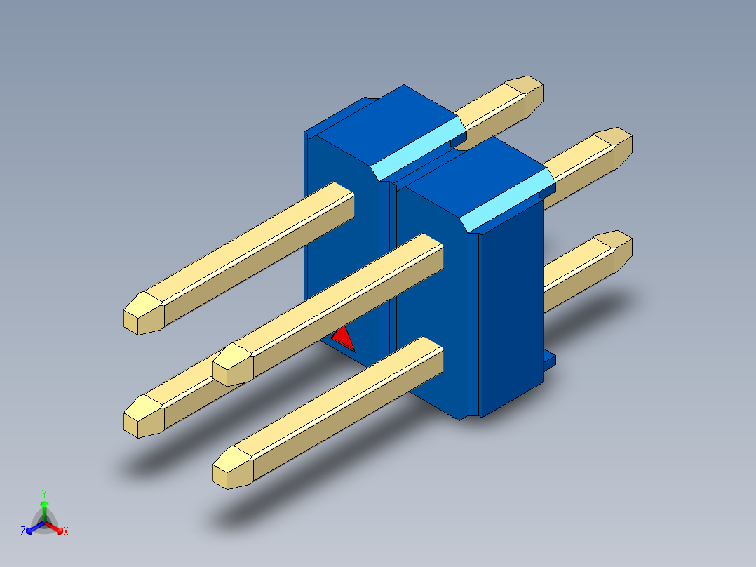 彩色公头100mil（2.54mm）系列-DS1021_blue_2x02p_100mil_Type1_rev1.0正等轴测图
