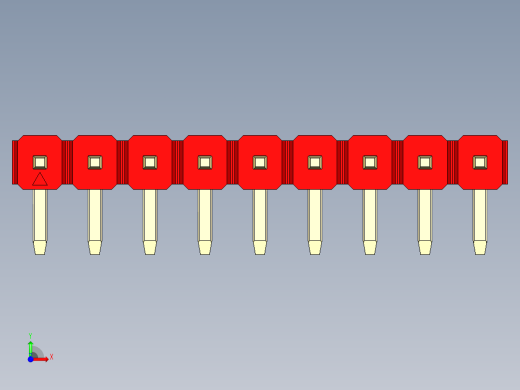 彩色公排针 100mil 2.54mm 系列-DS1022_red_1x09p_100mil_TypeD_rev1.0前视缩略图