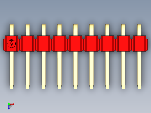 彩色公排针 100mil 2.54mm 系列-DS1022_red_1x09p_100mil_TypeD_rev1.0俯视缩略图