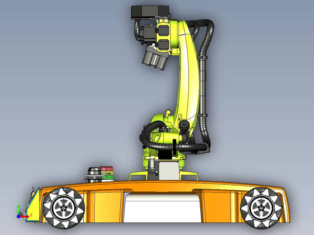 带有视觉检测机构的麦轮AGV小车前视图