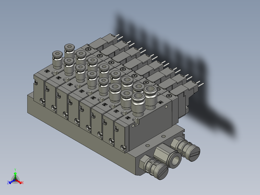 8连座电磁阀正等轴测图